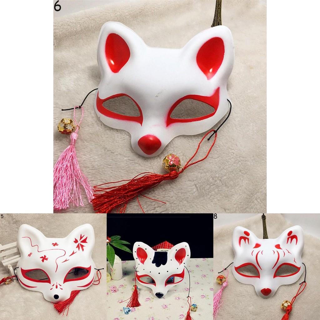 Vibrant Japanese Anime Fox Mask Featuring Artistic Handpainting And Unique Half Face Style