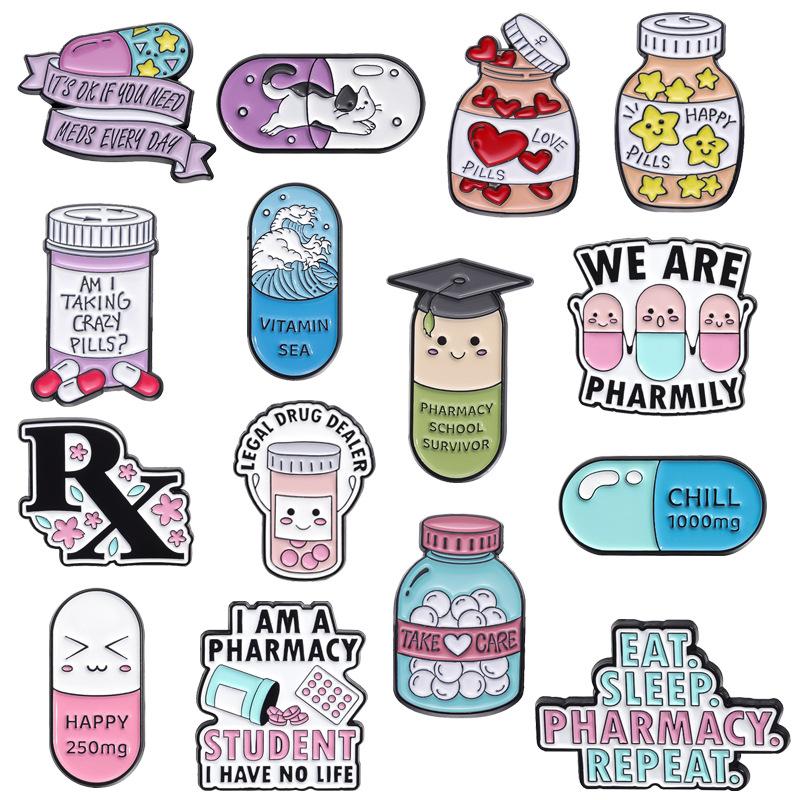 Creative Cartoon Pill Series Metal Brooch Set Whimsical Alphabet Pin Collection For Fashionable Accessory Lovers