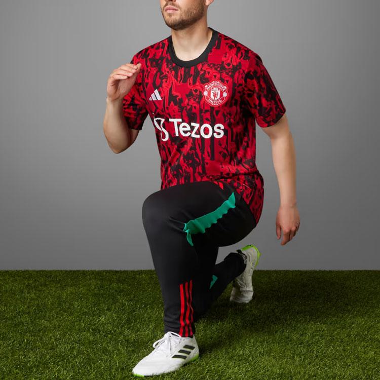 Adidas Manchester United Pre-Match Training Short-Sleeve Soccer Jersey Pattern Print Men Tops Red Black IA7242