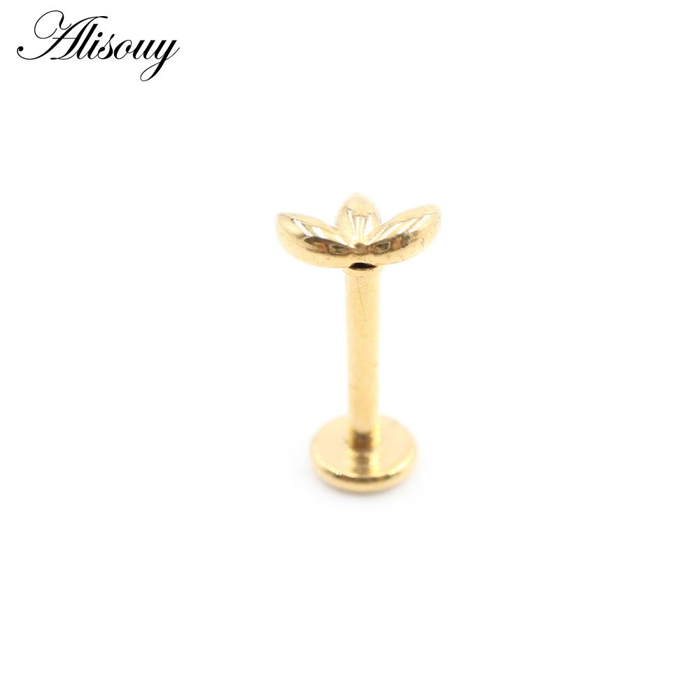 Alisouy 1PC Oțel inoxidabil Urme de câine Frunză 16G Tragus Helix Bar Labret Inel pentru buze Cartilaj Ureche Cerceu Piercing Bijuterii pentru corp