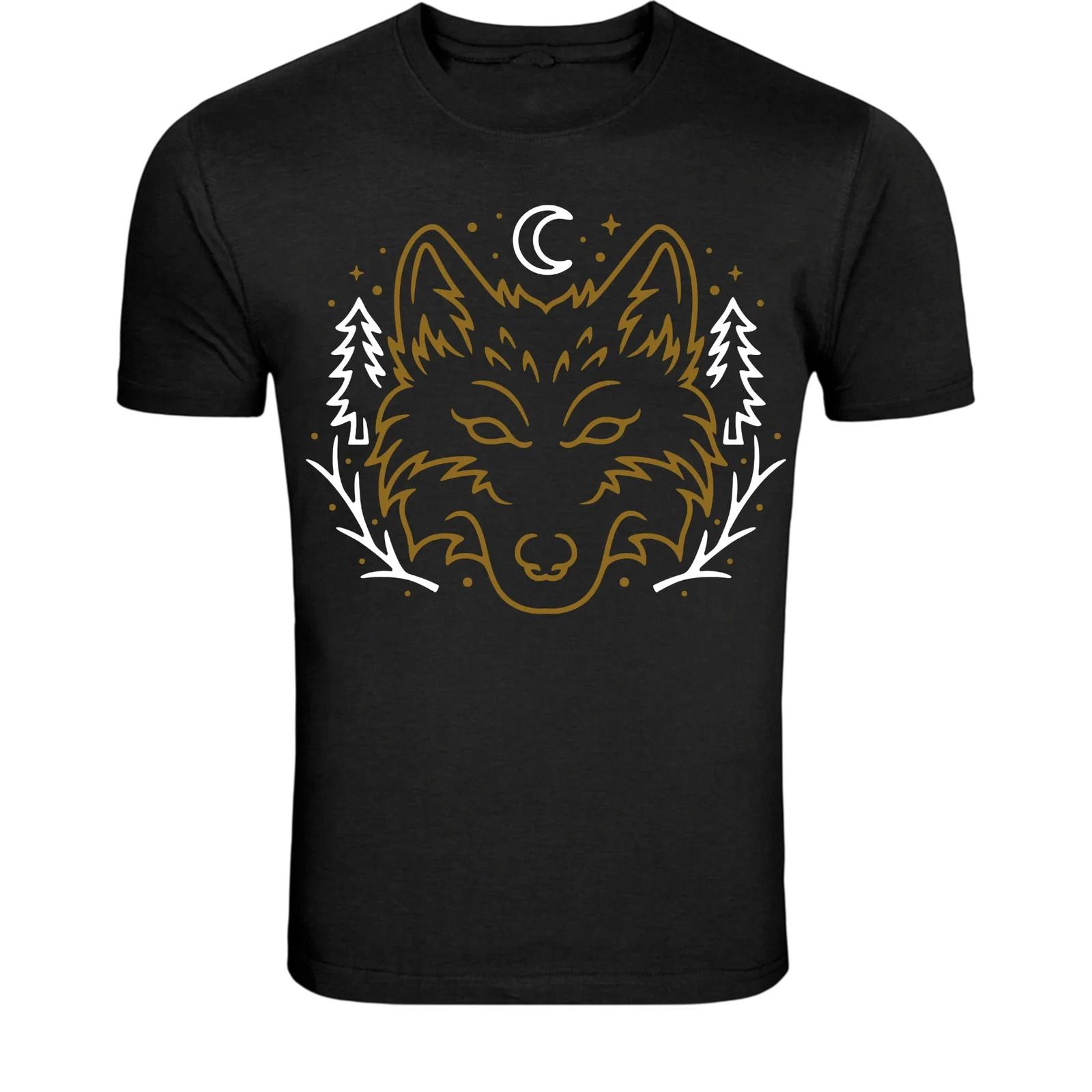Мистическая Вочья Луна Лес Футболка - Минималистичный Графический Рисунок Животного Природы XL