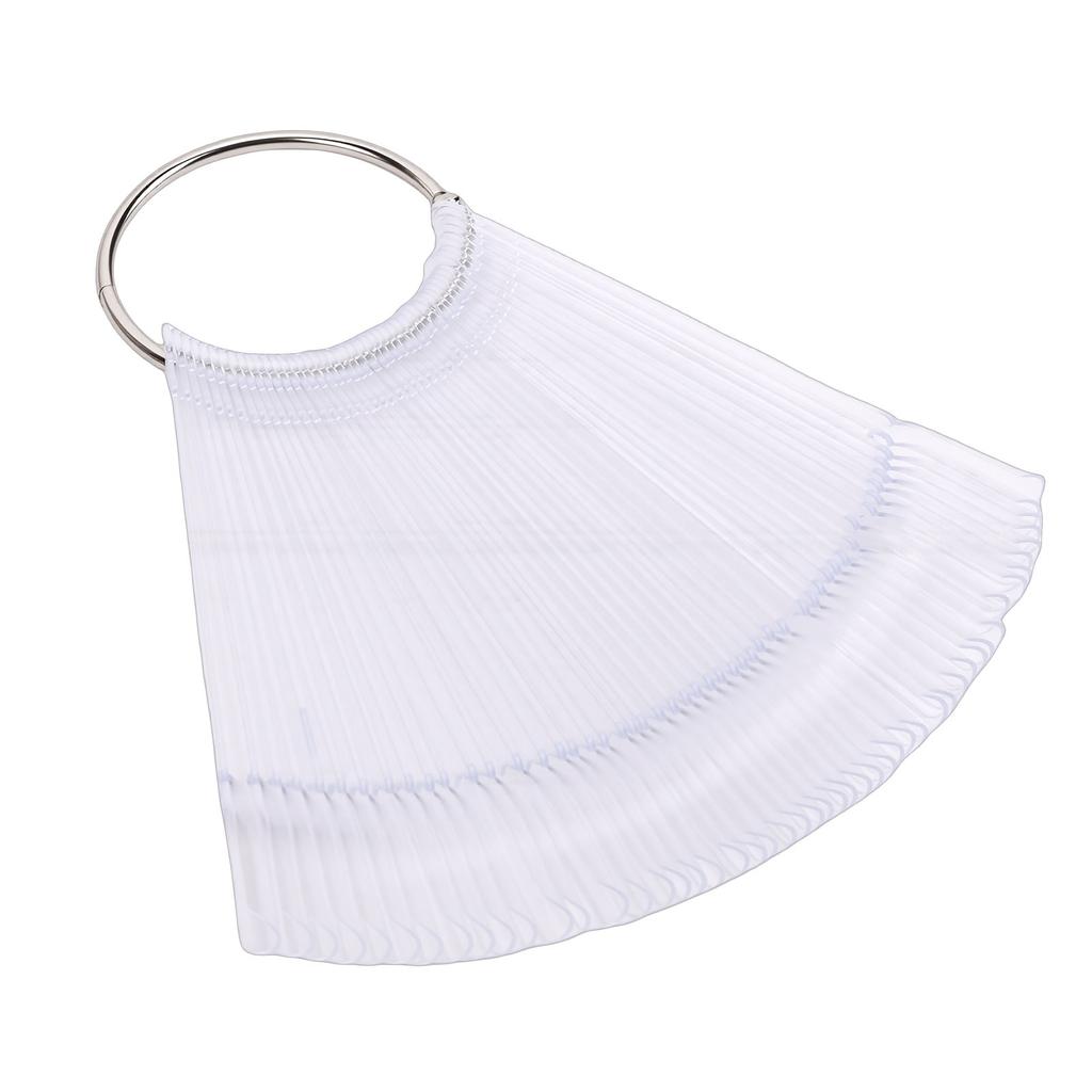 50 Pcs Nail Swatches Sticks Fan Shaped Clear Nails Art Display Samples with Metal Ring