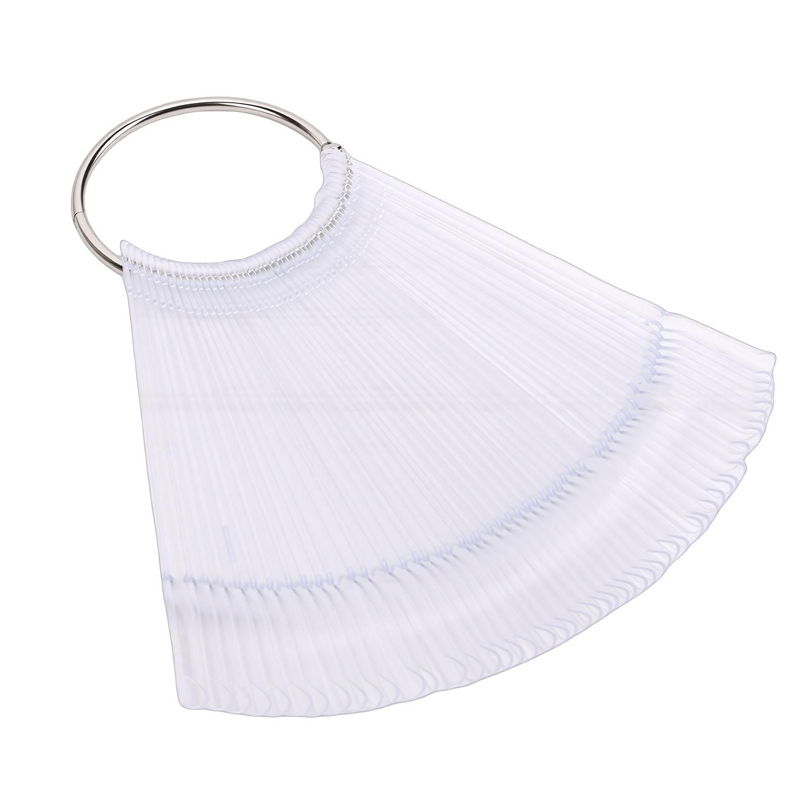 

50 Pcs Nail Swatches Sticks Fan Shaped Clear Nails Art Display Samples with Metal Ring