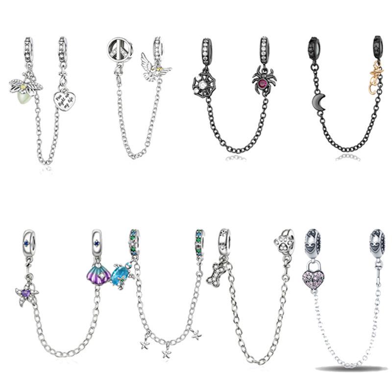 S925 Silver Black Safety Chain DIY Bracelet Accessories Fashion Jewelry Making Supplies for Girls