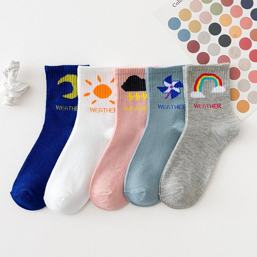 5 Paar, Damen, Weiche Socken, Mittelhohe Socken, Buchstaben-Socken, Warme Socken, Oberbekleidung, Hohe Socken, Lange Socken, Lange Socken, Sportsocken