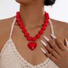 Exaggerated Round Bead Heart Pendant Necklace Adjustable Party Jewelry Gift Chain Choker Handmade Collar Necklace for Women
