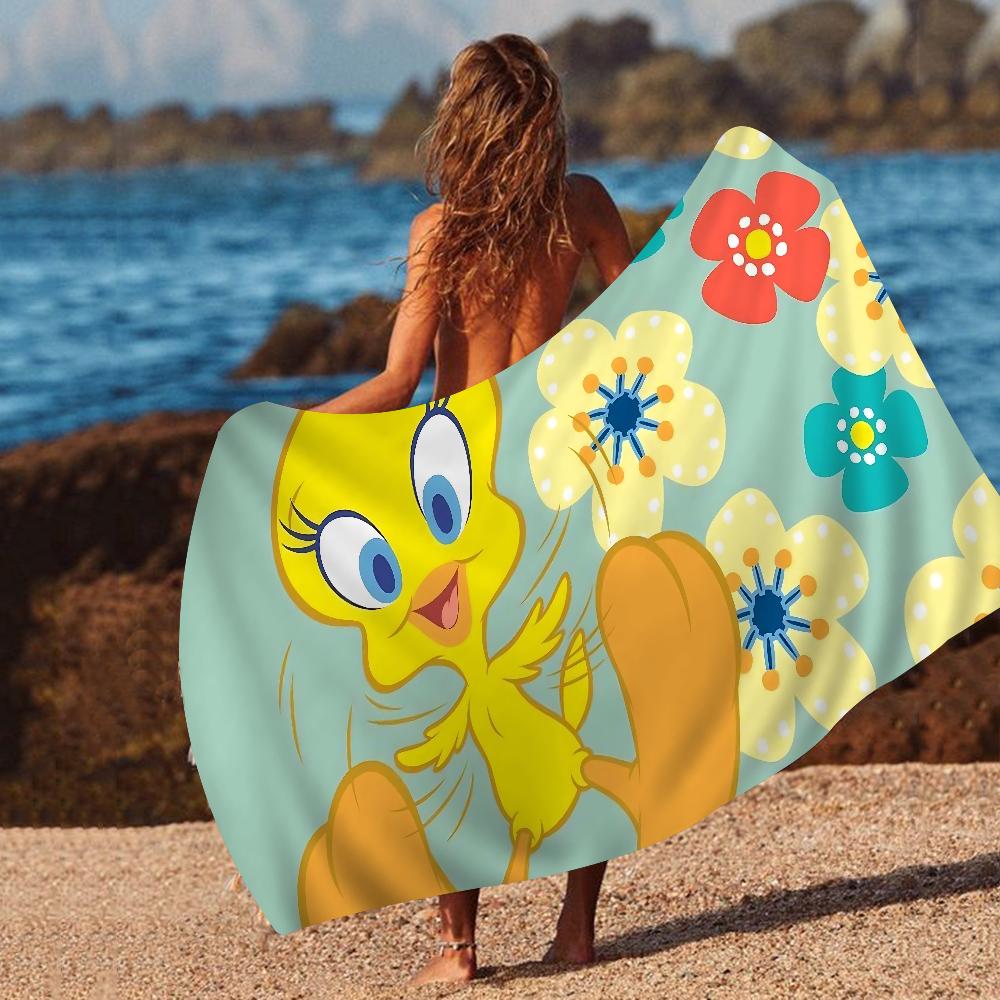 Yellow Cartoon T-Tweetys Bird Beach Towels Shower Towel Sauna Travel Spa Microfiber Quick Dry Gym Accessories Cute Room Decor