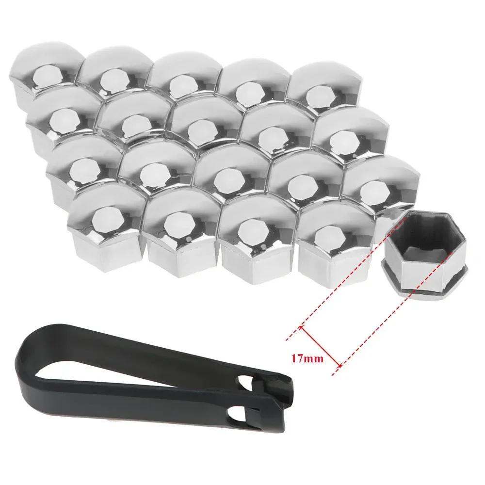 VERYUS 20Pcs 17mm Car Wheel Nut Cover Silver Alloy Wheel Nuts Bolt Caps Dust Cap Protection Anti-Rust Hub Screw Cover With Remov