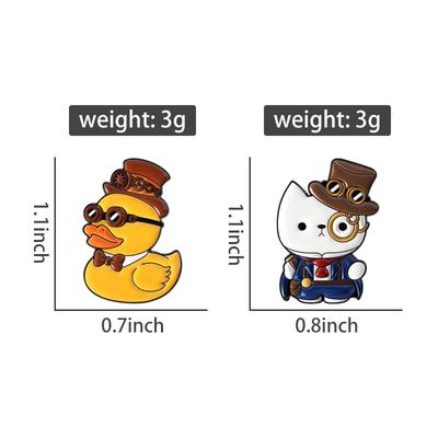 Steampunk Enamel Pins Fun Cute Cat Duck Brooches Lapel Badges Cartoon Cool Animal Jewelry Gift for Kids Friends