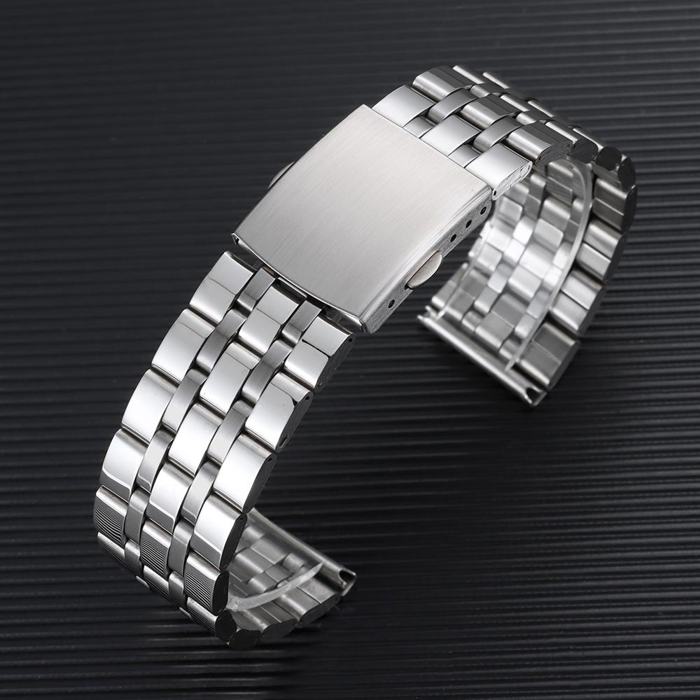 Wristband 18mm 20mm 22mm Stainless Steel Watch Bracelet Double Press Folding Buckle Strap for Men Silver Gold Metal Watch Band