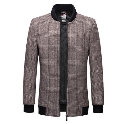 Giacca da uomo in lana con colletto baseball per autunno e inverno, giacca fashion a quadri millefiori, giacca in cotone spessorato da uomo