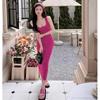 Elegant 2025 Pink Strappy Knit Midi Dress - Cinched Waist, Hip-Hugging Women's Summer Style