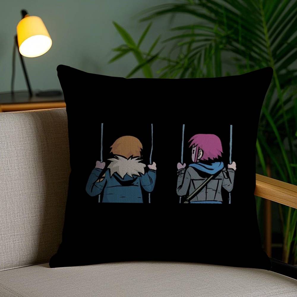 Cartoon S-Scott P-Pilgrim Pillow Case Sofa Short Plush Double-sided HD Printing Room Home Office Gift Cushion Cover