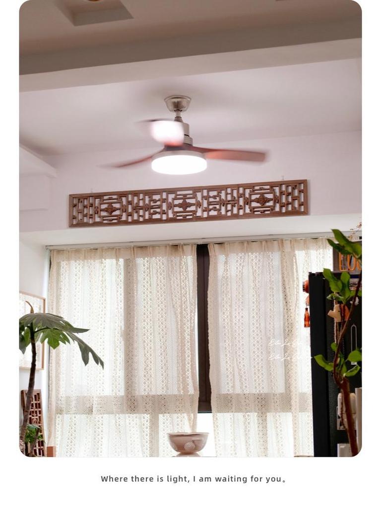 French Mid-Century Solid Wood Smart Ceiling Fan for Home & Restaurant