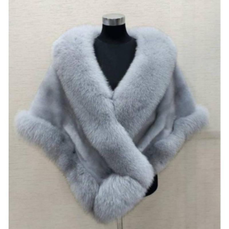 Artificial Imitation Fur Coat Women's Medium and Long Imitation Mink Hair New Imitation Fox Fur Collar Shawl