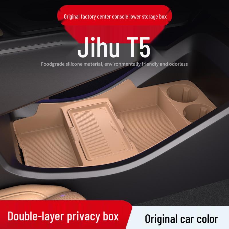 Compatible with 25 Jihu T5 models: Center Console Lower Storage Organizer for Interior Car Modification.