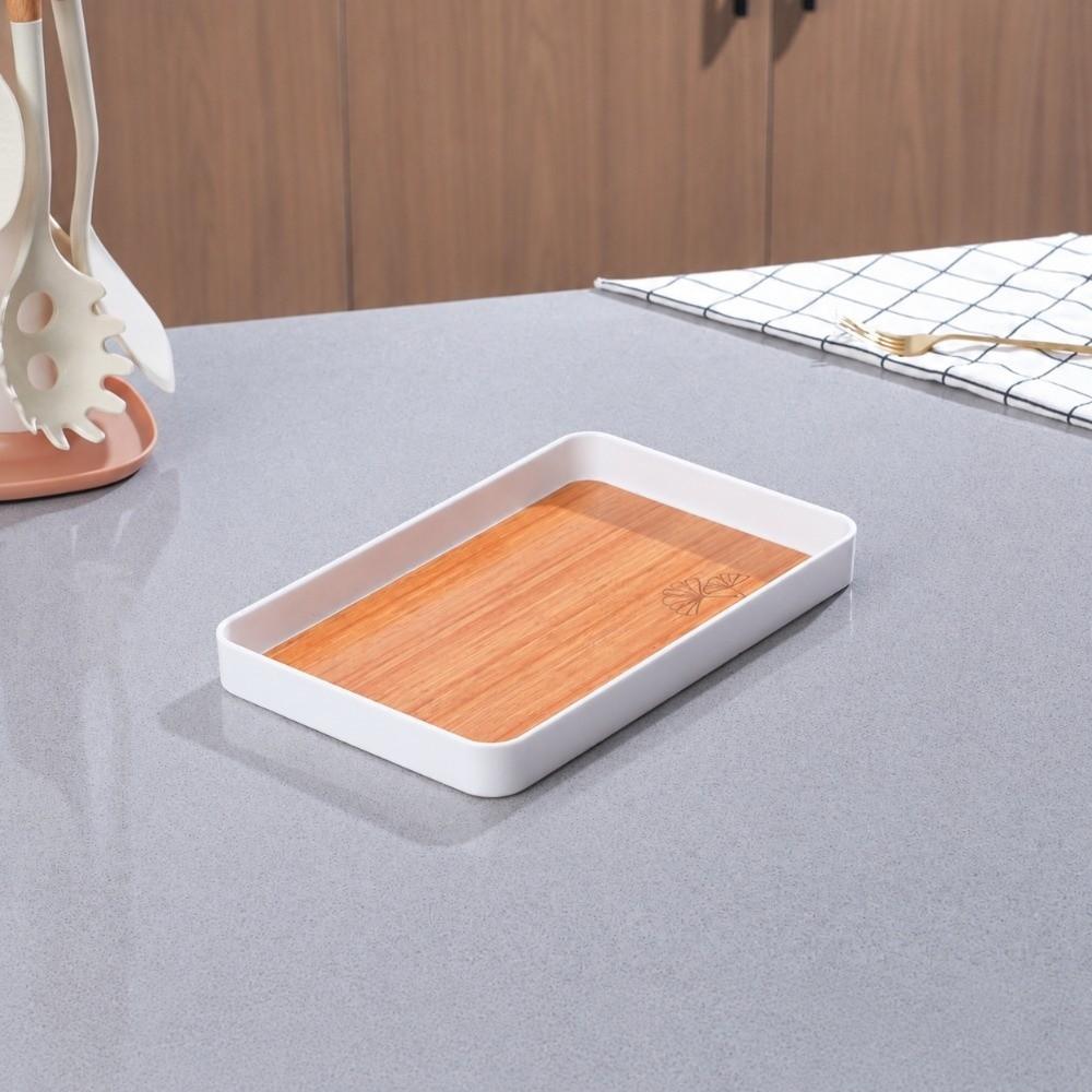 Imitation Wood Grain Storage Tray Stackable Dessert Fruit Tray Food Serving Tray Restaurant Table