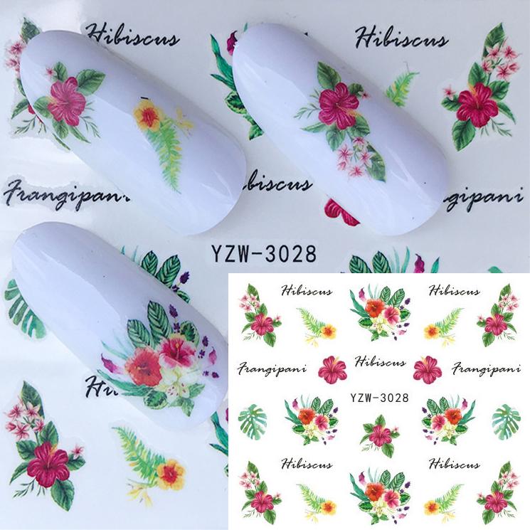 1 Sheet Flower Series Nail Art Water Transfer Sticker Full Wraps Deer Lavender Tattoo Flamingo Nail Tips DIY Decals Decoration