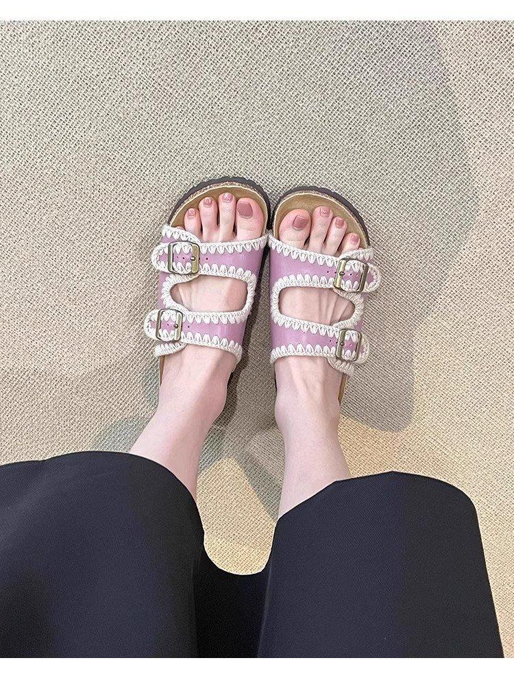 

Retro belt buckle thick-soled beach shoes women wear versatile soft-soled round-headed cool slippers 40 фиолетовый