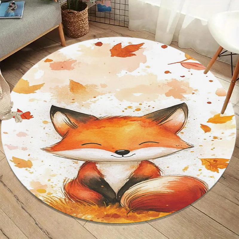 

Cute Fox Round Carpet Watercolor Autumn Floral Pattern Rug for Living Room Bedroom Kids Room Soft Floor Mat Cozy Home Decoration 80cm x 80cm