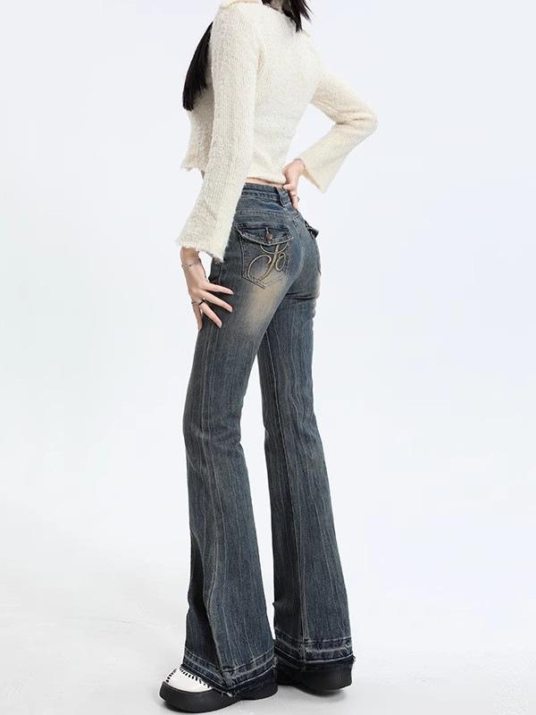 Women's High-Waist Slimming Retro Flared Jeans: Versatile Horseshoe Design for Spring & Autumn