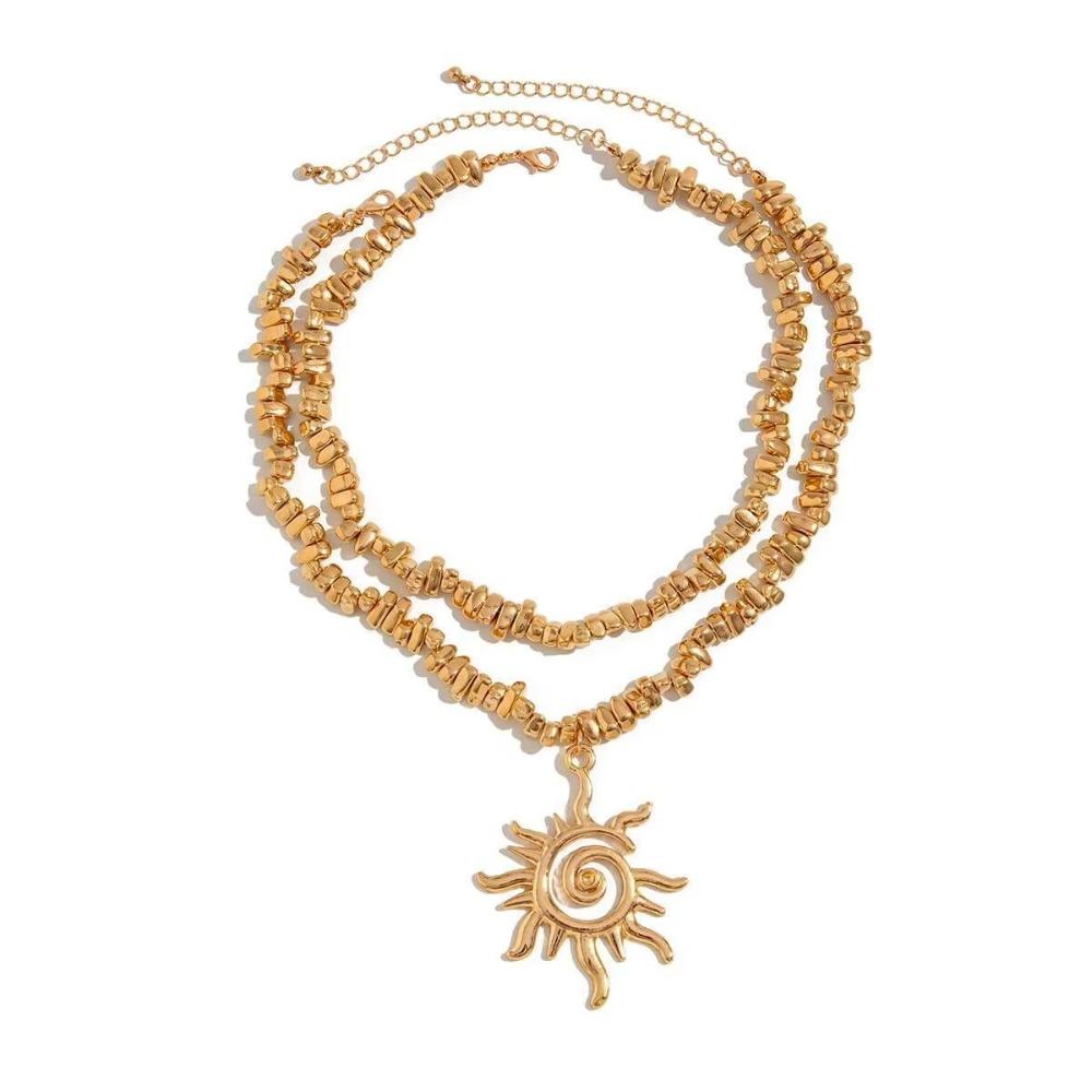Imitation Pearl Sunflower Pendant Exquisite Beads Chain Choker Jewelry Multilayer  Necklace  Girls