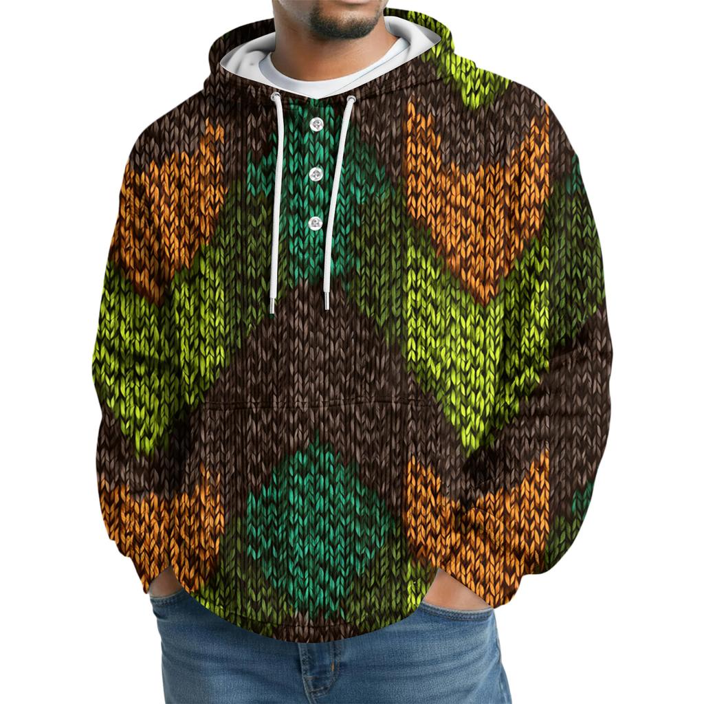 Men's Knit Hooded Sweatshirt Casual Long-Sleeve Sweatshirt