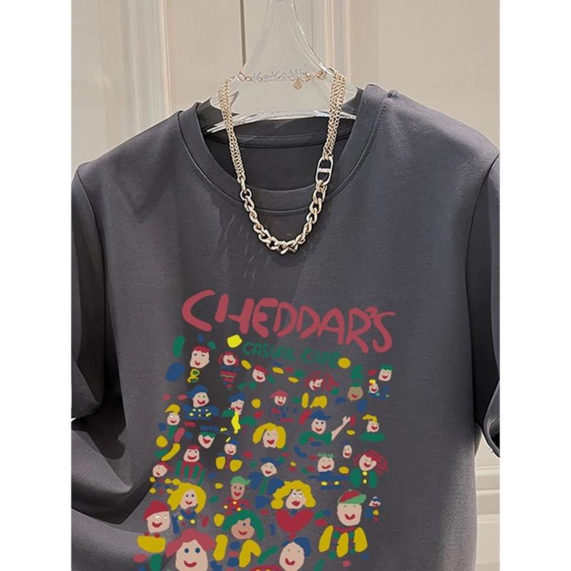 2025 Summer Funny Cartoon Print T Shirt for Women Harajuku Pure Cotton Oversized T-shirt Women's Luxury Clothing White Black Y2k Tops Streetwear