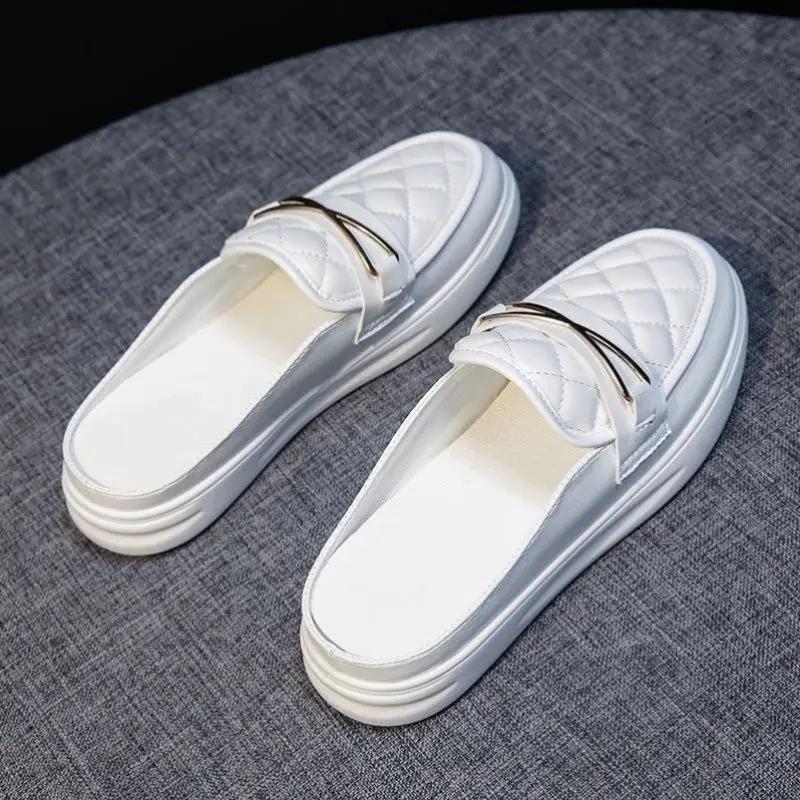 Fashion Shoes For Women Mules Outside White Woman Slippers Slides Sandals Leather Flat Waterproof Young On Sale Low Price B H Sandal F I