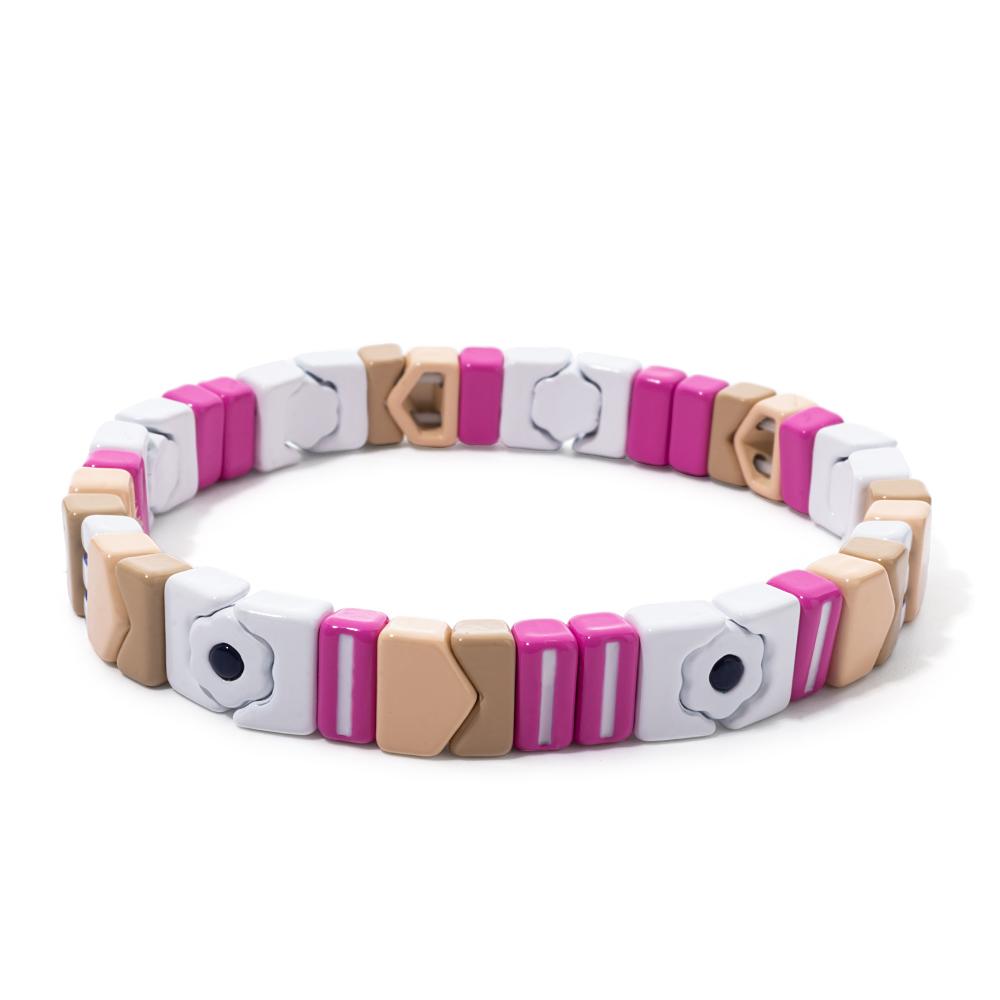 New Fashion Deil Eye Enamel Bangle for Women Colorful Beaded Boho Rectangle Shape Hand Accessory