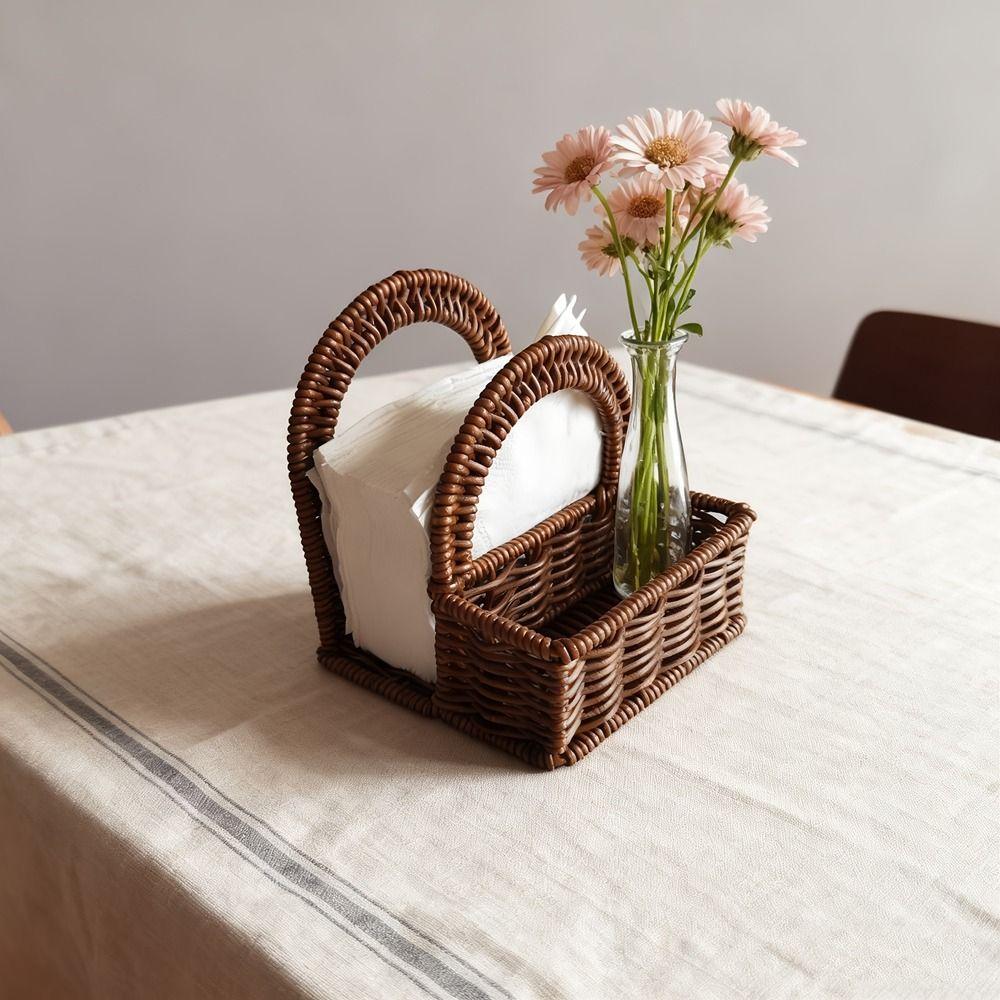 Decorative Imitation Rattan Napkin Holder Plastic Desktop Tissue Holder for Home