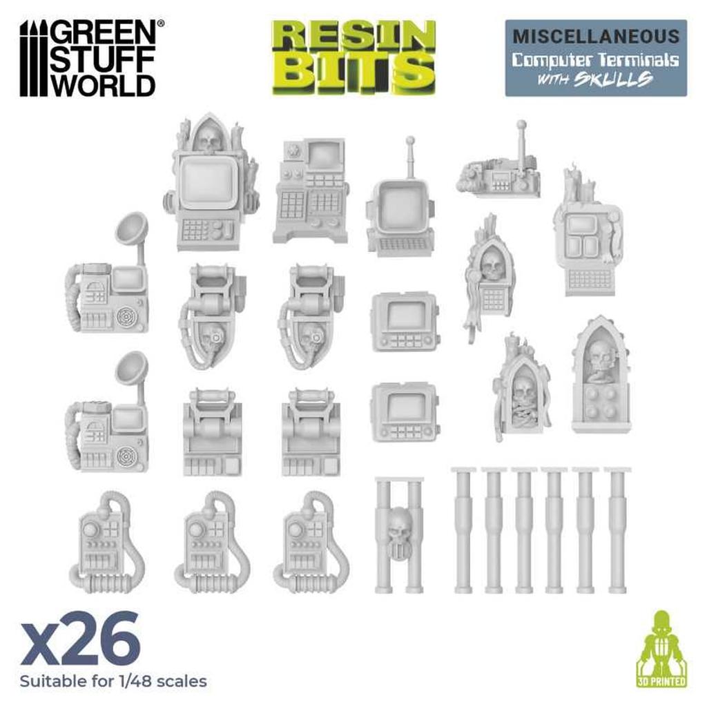 Green Stuff World Scale 3D Print Computer Terminal with 3D Printer 1/48 Set Skull, Kit, GSWD-13302
