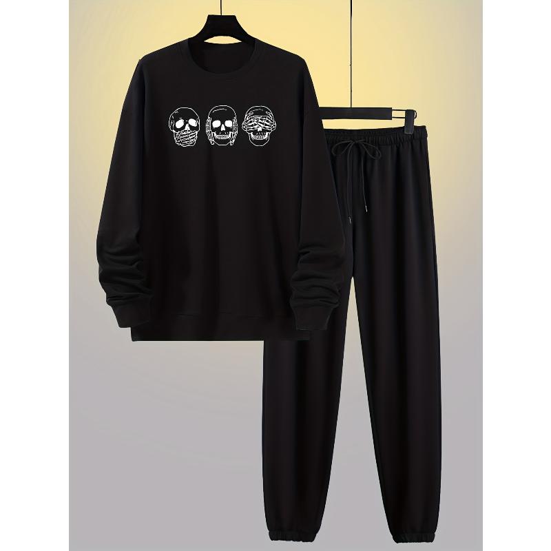 

Casual Tracksuit Crew Neck Pullover Sweatshirt and Elastic Waist Knit Pants L чорний