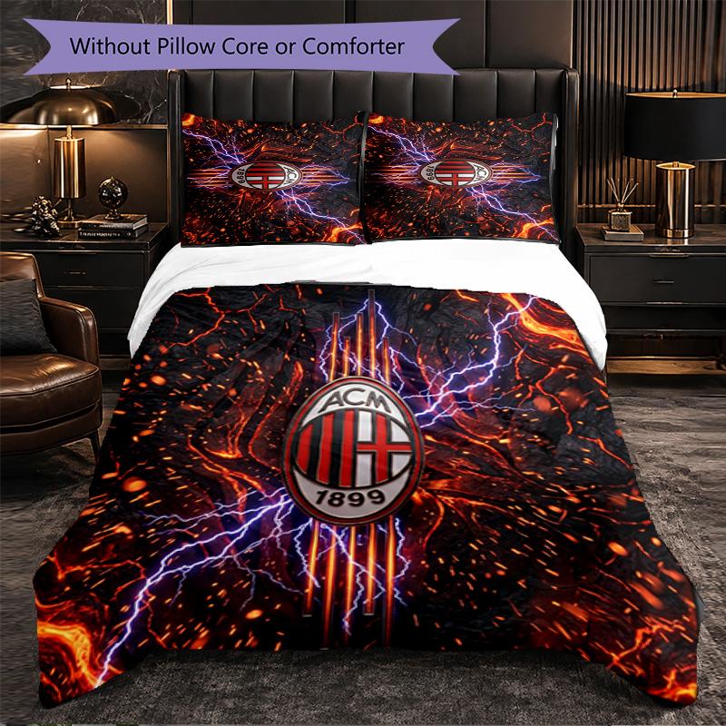 Set Lenzuola AC Milan Modello 3 Pezzi Morbida Copripiumino in Microfibra con Federe per Camera da Letto