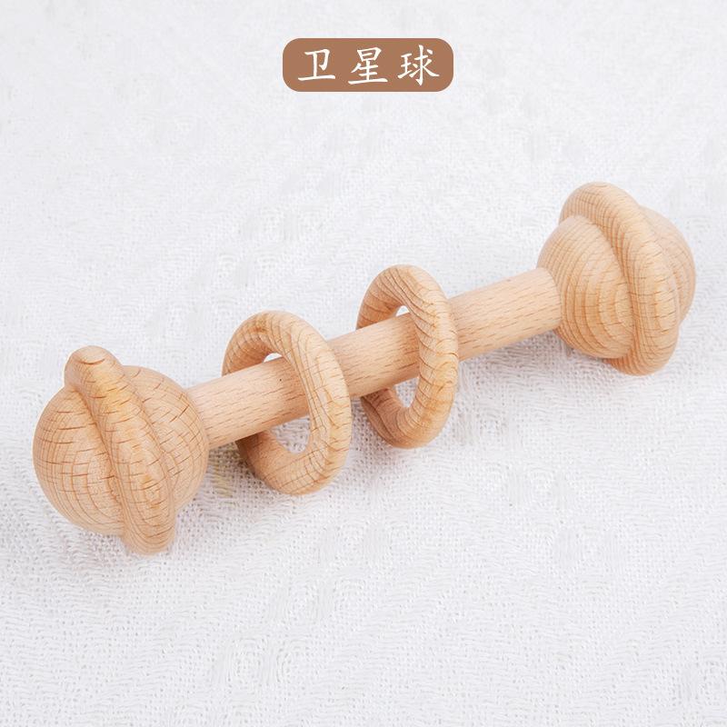 Paint-Free Beech Baby Rattle Toy Rattle Can Bite Newborn Babies 0-1 Years Old Wooden Toy Gift Box