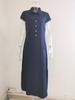 European American Casual Denim Maxi Dress 2022 Shirt Collar Slit Pockets Swing Skirt