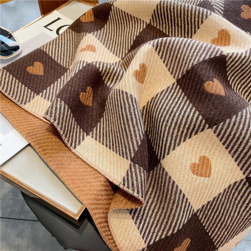 New Style Imitation Cashmere Scarf for Women Douyin Live Plaid Versatile Love Decoration Thickened Tassel Scarf Warm Shawl