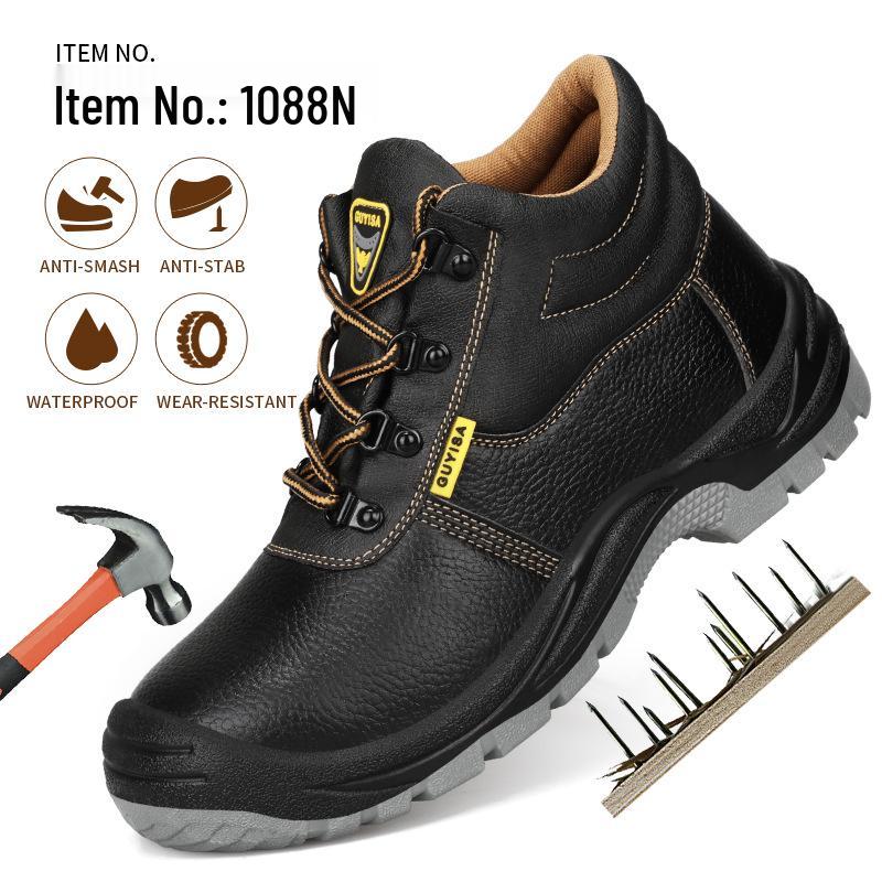 Men's High-Top Steel Toe Safety Shoes: Anti-Smash, Anti-Puncture, Anti-Slip, Waterproof, Comfortable.