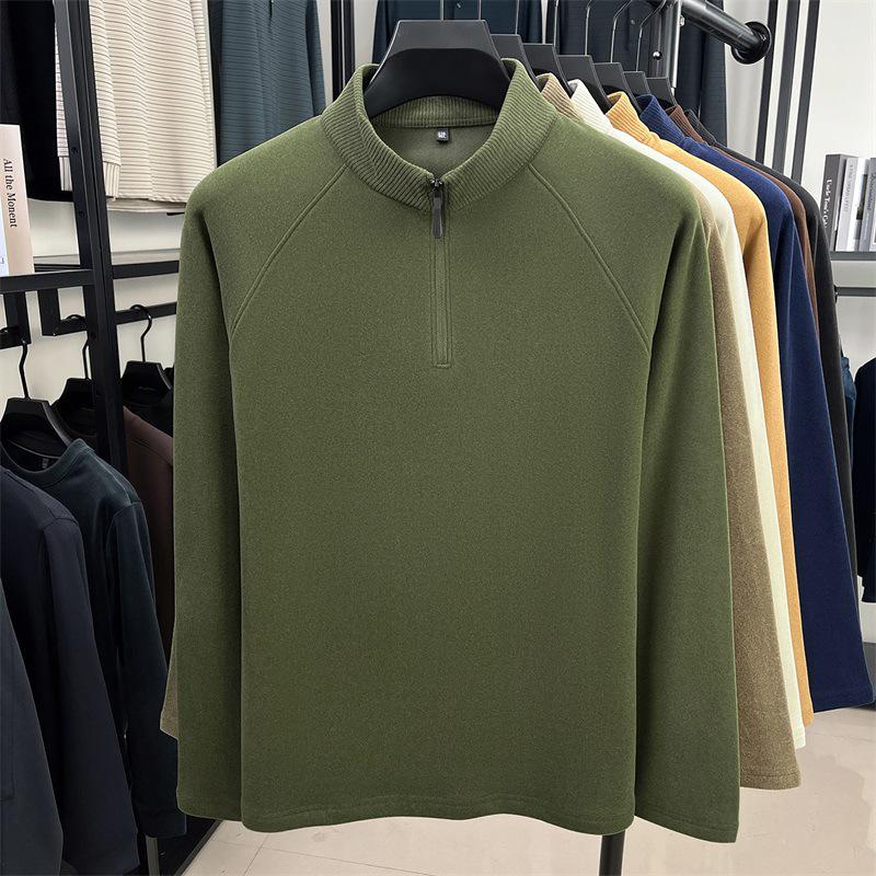 Men's Double-Sided German Fleece Hoodie with Half-High Collar, Zipper, Autumn/Winter Fashionable Outerwear.