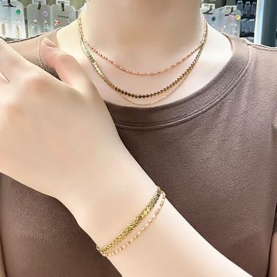 Fashionable and High-end Multi-layer Bracelet Necklace for Women, Versatile Two-piece Set New Rice Bead Clavicle Chain Set