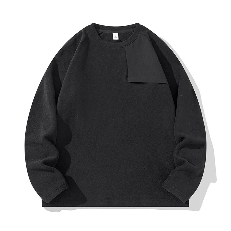 Men s Fleece Crew Neck Sweatshirt - Casual Pocket Long Sleeve Top M чёрный