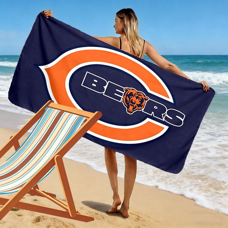 Chicago Bears Print Beach Towel, Large Soft Quick Dry Towel for Beach Camping Swimming
