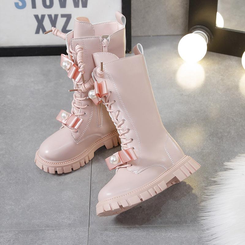 Girls Leather Boots Medium and High Boots Autumn and Winter New Children's Boots Knight Boots Fashion Baby Leather Boots
