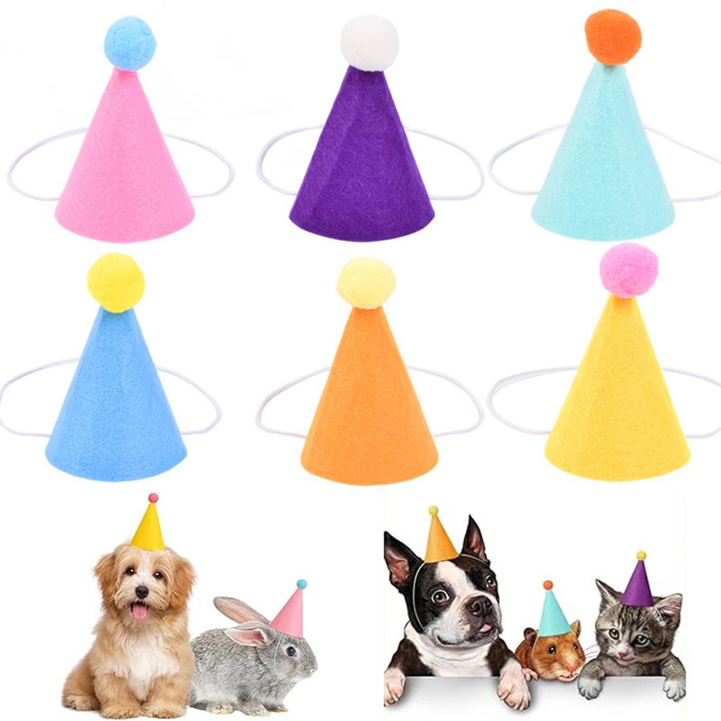 Colorful Dog Birthday Party Supplies Set with 12 Mini Hats and Elastic Ropes for Small to Medium Pets Cat Included