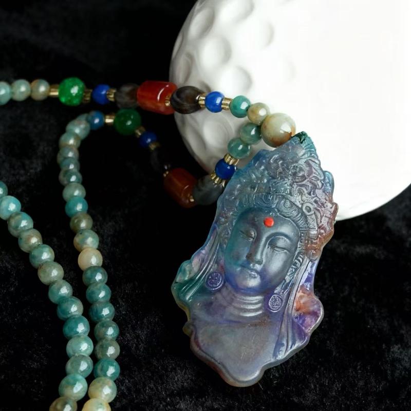 Versatile Rainbow Spotted Stone Carved Necklace Pendant Fortune Dragon Plaque Sweater Chain Fashion Jewelry Mother'S Day Gift