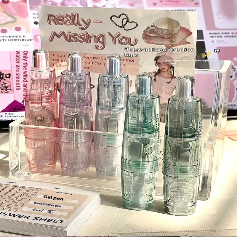 360 Degree Rotating Correction Tape Press Type Refillable White Out Correction Pen Style Replaceable Core Student Corrector