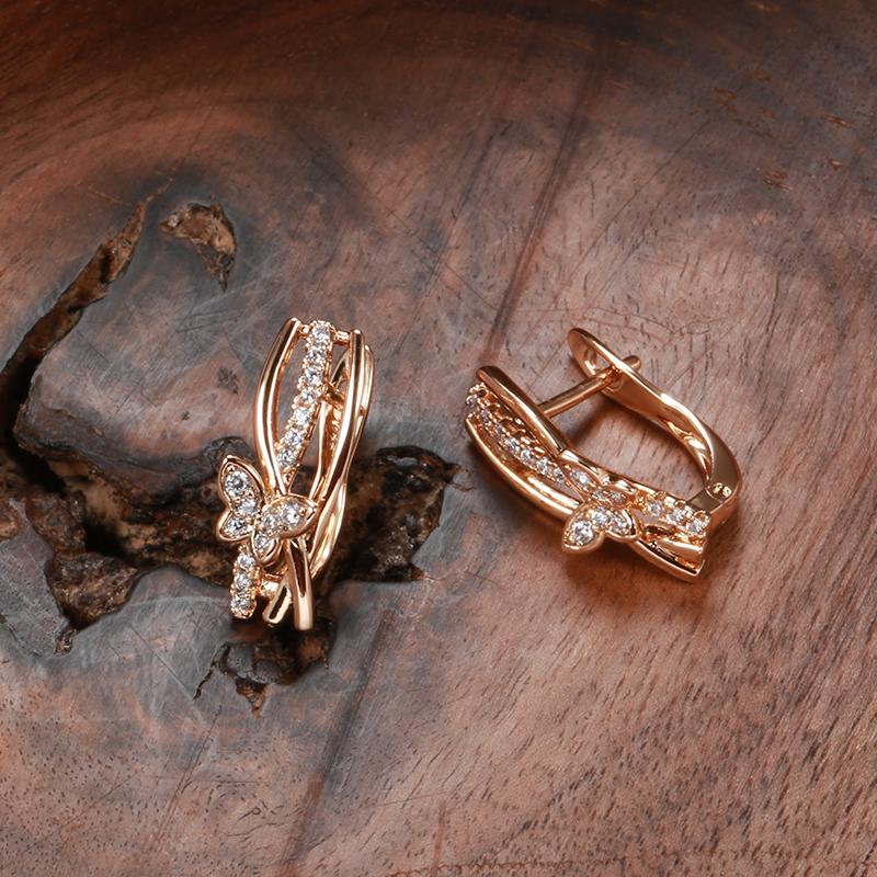 Cute Butterfly Earrings Ring Sets  Rose Gold Natural Zircon Ring For Women Unusual Creative Fashion Jewelry Sets