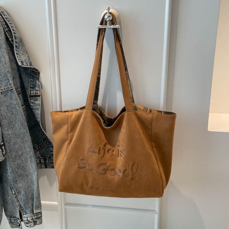 Autumn and Winter Plaid Shoulder Bag Ins Retro British Plaid Canvas Bag Large Capacity Tote Bag Commuter Bag Women