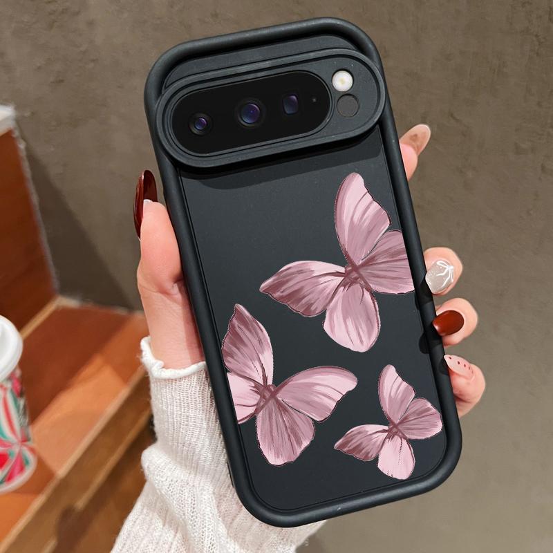Capa Fosca Antichoque com Padrão de Borboletas em Cor Sólida para Google Pixel 9 Pro XL 8 Pro 8A TPU Macia Proteção de Lente Capa de Telefone