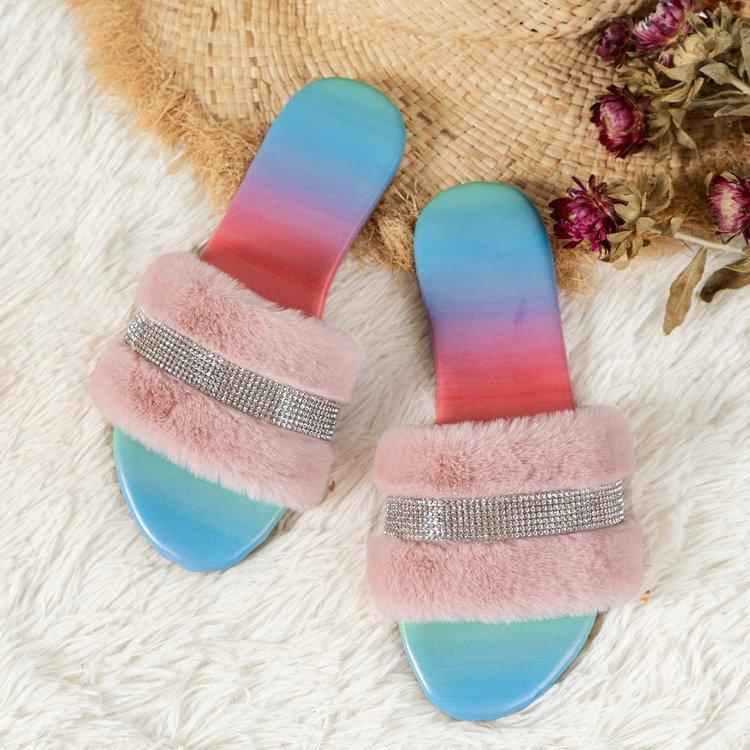 

2024 Winter Bright Diamond Non-slip Home Flat Slippers Female Platform High heel Outside Wear Sandals Warm Versatile Women Shoes 36
